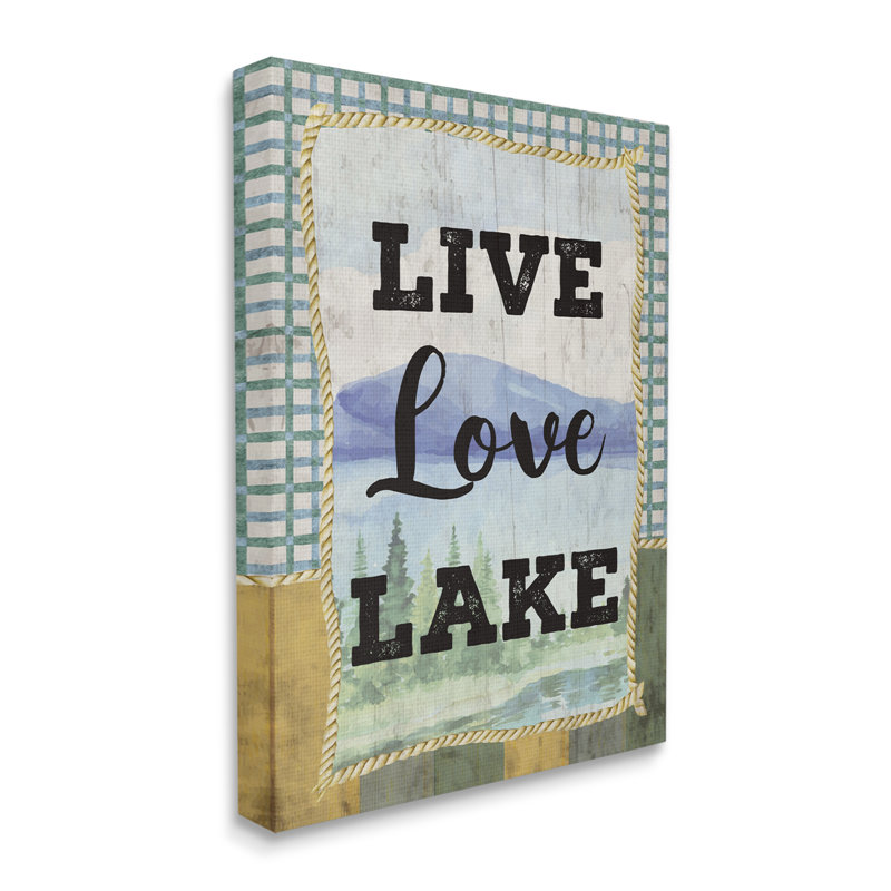 Live Love Lake Sentiments, charmante chaîne de montagnes du lac par ND Art - Art textuel, H 48 po x l 36 po, Toile tendue