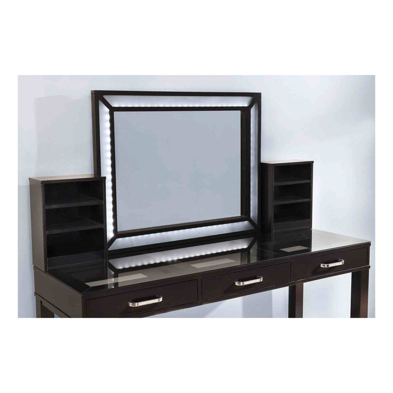 Ensemble de coiffeuse Glam avec plateau en verre trempé et tiroirs de rangement