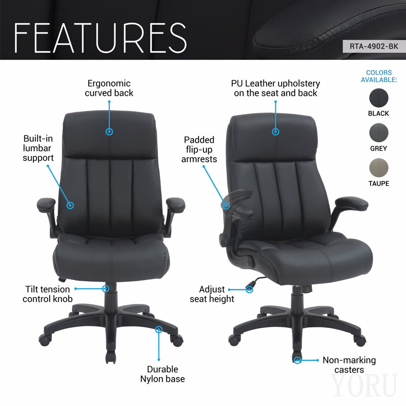 Medium Back Executive Office Chair With Flip-Up Arms, Black