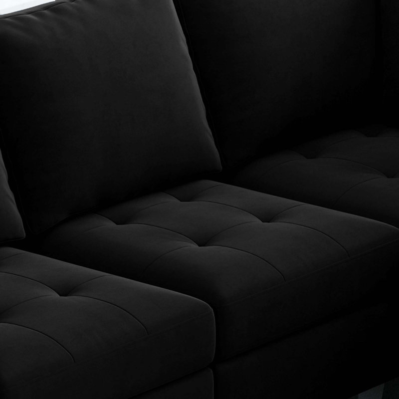 Canapé modulaire en L 5 pièces Shavera, Velours noir