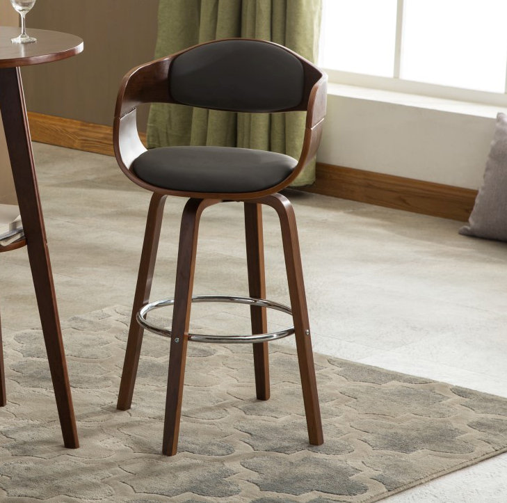Swivel Upholstered Counter Stool with Solid Wood Frame, Grey