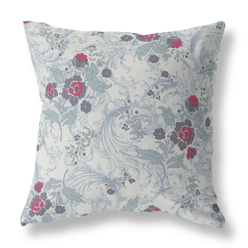 Coussin décoratif réversible à motif floral Meadow Strokes, Vert / gris, H 18 po x l 18 po