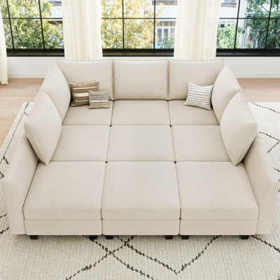 Allinson 87" W 10-Piece Velvet Modular Sectional Sleeper with Storage