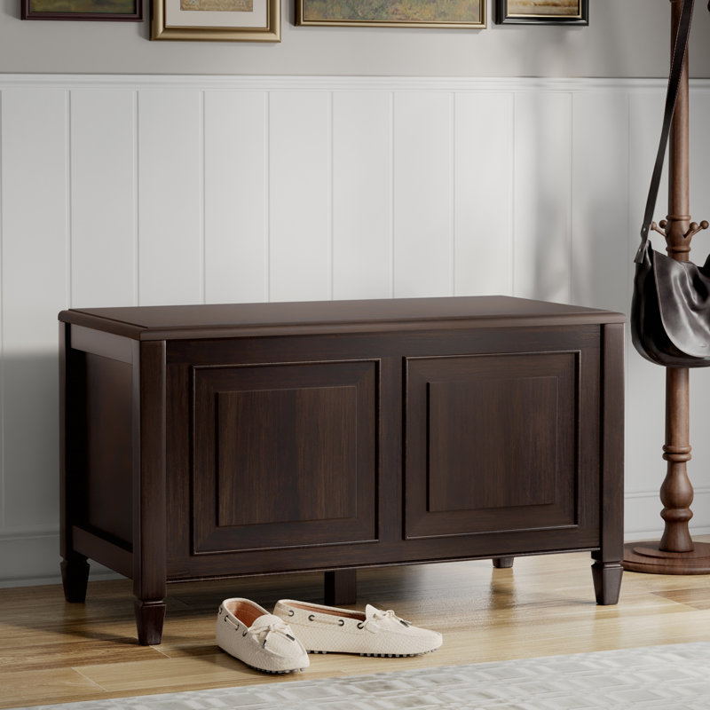 Chestnut Brown Solid Wood Storage Bench Trunk with Safety Hinges