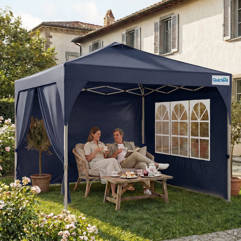 Quictent 3m x 3m Pop Up Gazebo with 3 Removable Sidewalls, Instant Setup Canopy Tent with Center Lock, Portable Shelter for Garden Party, Camping, Grey