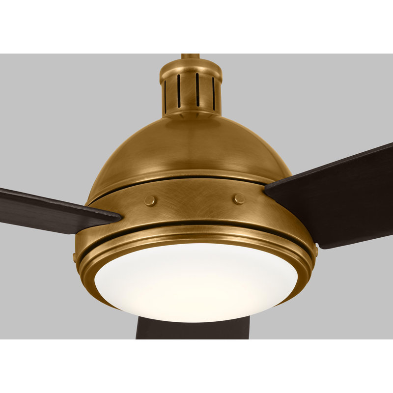 Hicks LED Downrod Ceiling Fan, Hand-Rubbed Antique Brass/Dark Mahogany