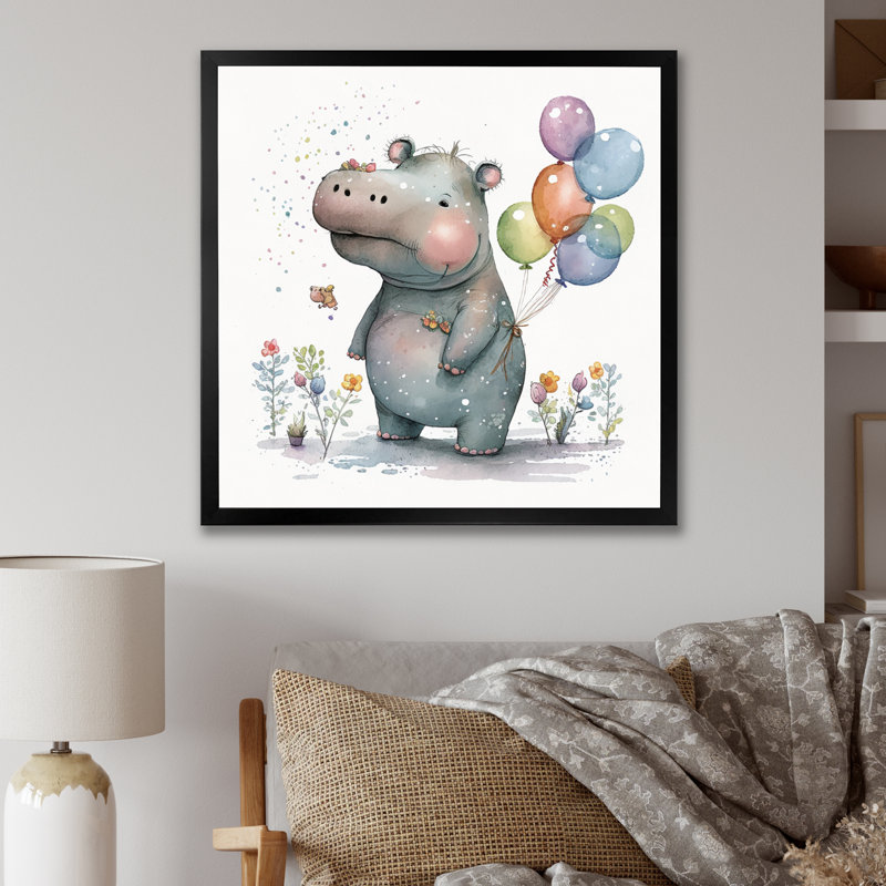 Illustration grise détaillée d'un bébé hippopotame - animaux, hippopotame, salon, H 36 po x l 36 po x P 1,5 po, Toile tendue