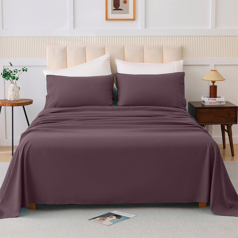 Solid Color 4-Piece Bed Sheet Set With Ultra-Fine Fiber Suitable For Family Bedrooms, Queen Sheet Set with 2 Pillowcases