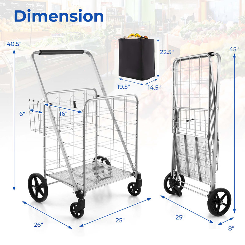 Chariot d'épicerie utilitaire surélevé avec doublure imperméable Gymax