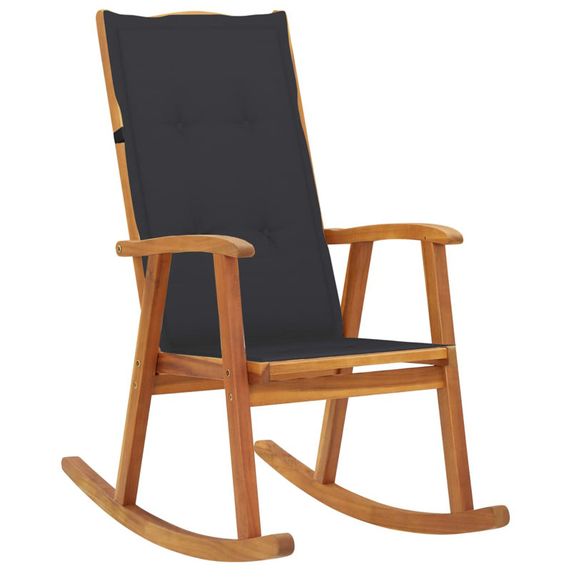 Chaise berçante d'extérieur avec coussins en bois d'acacia massif, Taupe, Brun