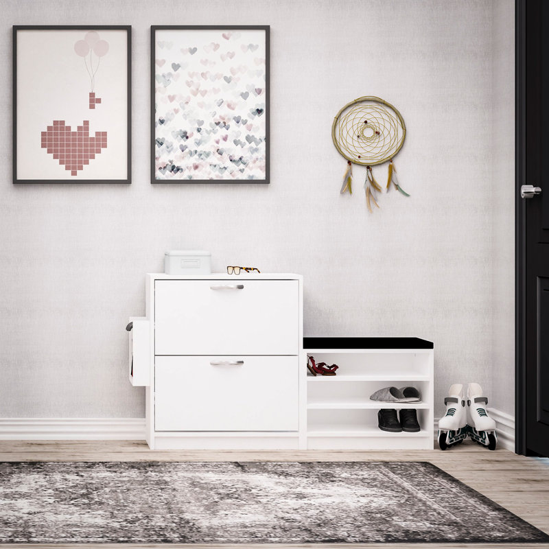 Armoire à chaussures moderne, blanc, 51,2 po x 31,5 po x 12,2 po | 100% panneau de particules enduit de mélamine, épaisseur: 0,7 pouce | Plusieurs tablettes, conception murale, solution de rangement élégante et fonctionnelle pour tout vestibule