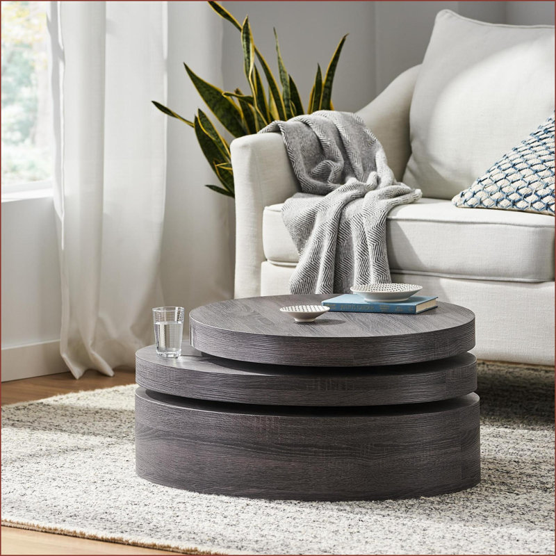 Table basse moderne rotative noire pour le salon, surface extensible et design polyvalent