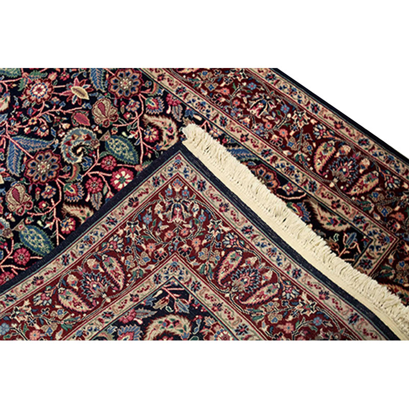 Tapis bleu marine et vin de haute qualité noué à la main