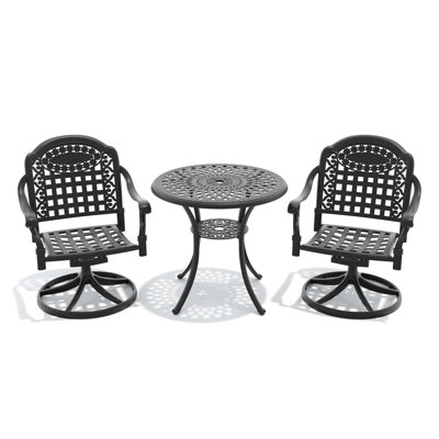 Ensemble de salle à manger 5 pièces en aluminium coulé résistant aux intempéries, comprenant 4 chaises pivotantes et une table ronde de 30,71 po