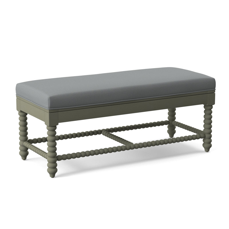 Lind Island Upholstered Bench, Greystone Finish, Light Blue Performance Fabric; 0851-55