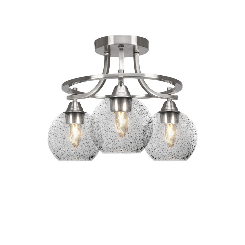 Plafonnier semi-encastré 3 lumières à finition nickel brossé avec verre à fumée de 5,75 po WUUberber Paramount, Nickel brossé