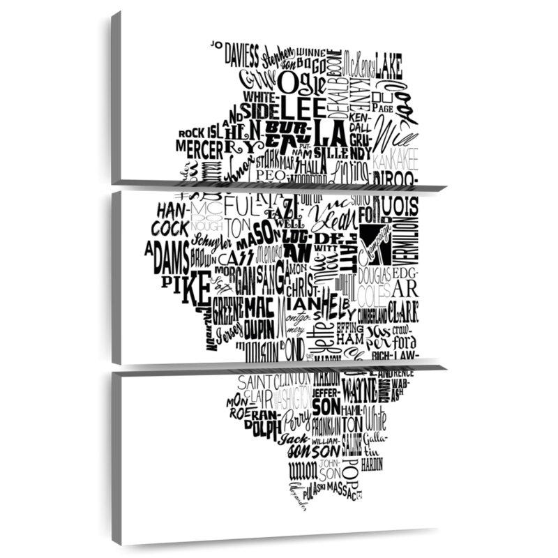 Carte d'Alazie, Illinois, typographie, H 45 po x l 28 po