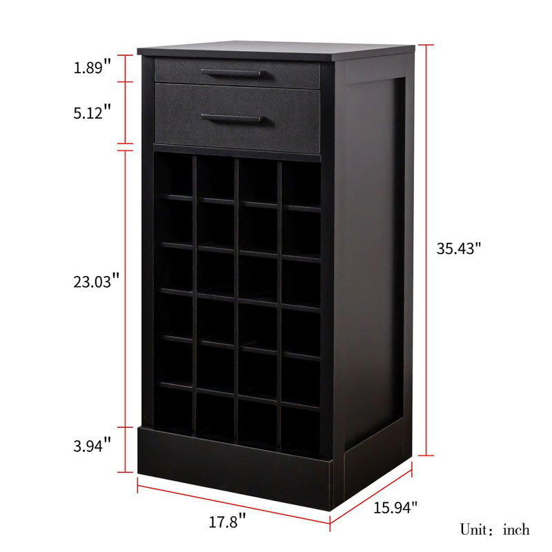 Rhodora Modular 24 Wine Bar Cabinet Buffet Cabinet for Living Room Dining Room, Black