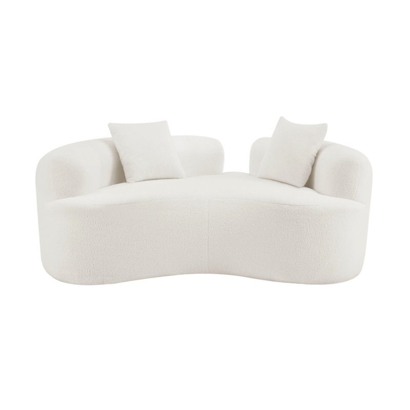 Canapé incurvé de 165,3 cm (65,2 pouces), tissu blanc, mousse à compression intégrale, sans installation, capacité de 159 kg (350 lb), moderne et confortable pour la vie quotidienne, velours, convivialité