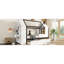 Lit plateforme simple en bois massif avec tiroirs et tablettes, blanc et chambre à coucher confortable et imaginative en bois, espace douillet organisé