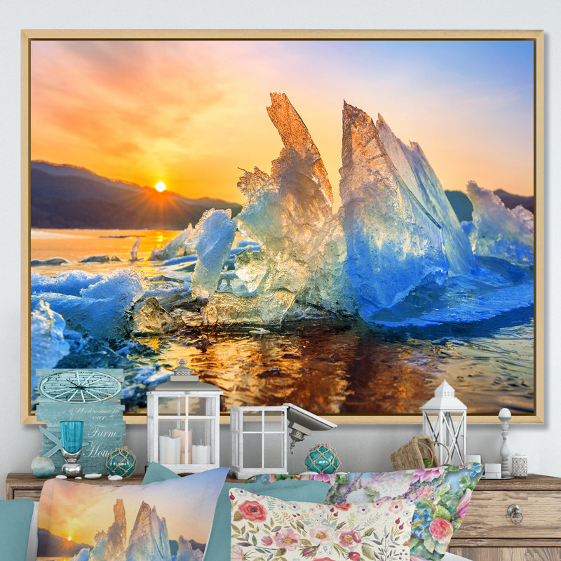 " Alaskan Mini Iceberg ", 16" H x 32" W x 1" D, Natural Floater Framed
