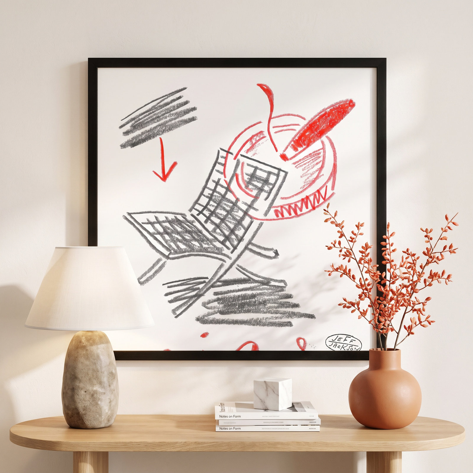 Chairs Mies Print by Jeff Jackson, 24" W x 24" H, Black Single Picture Framed Paper