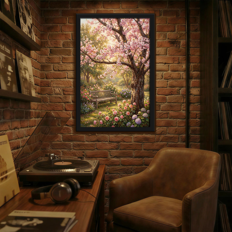 Plantes et fleurs, scène de printemps avec banc de jardin Cherry Blossom, H 18 po x l 12 po