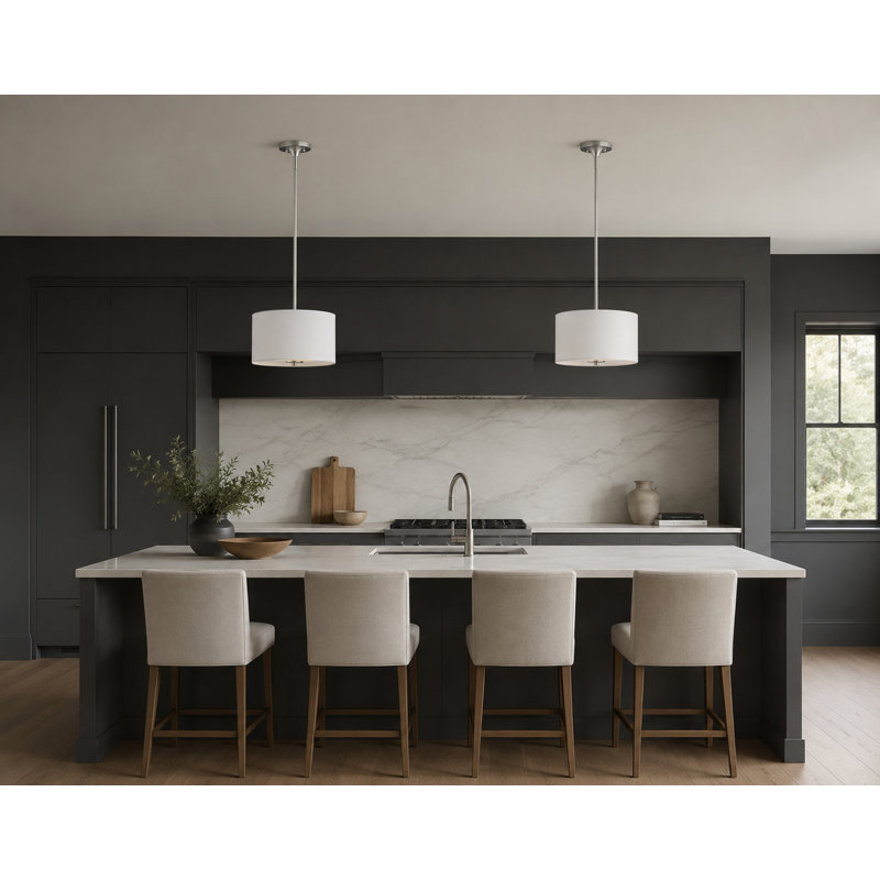 Luminaire suspendu cylindrique unique à 2 lumières Alceo, Nickel satiné