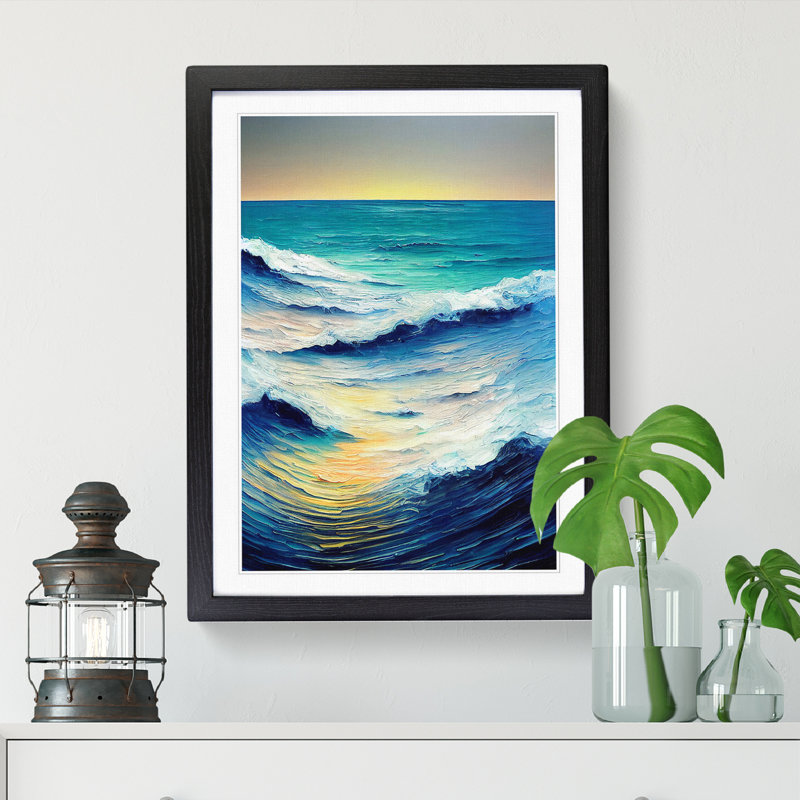 Seascape Painted Ocean Vol.2 - Single Picture Frame Print, 64cm H x 46cm W x 2cm D, Black