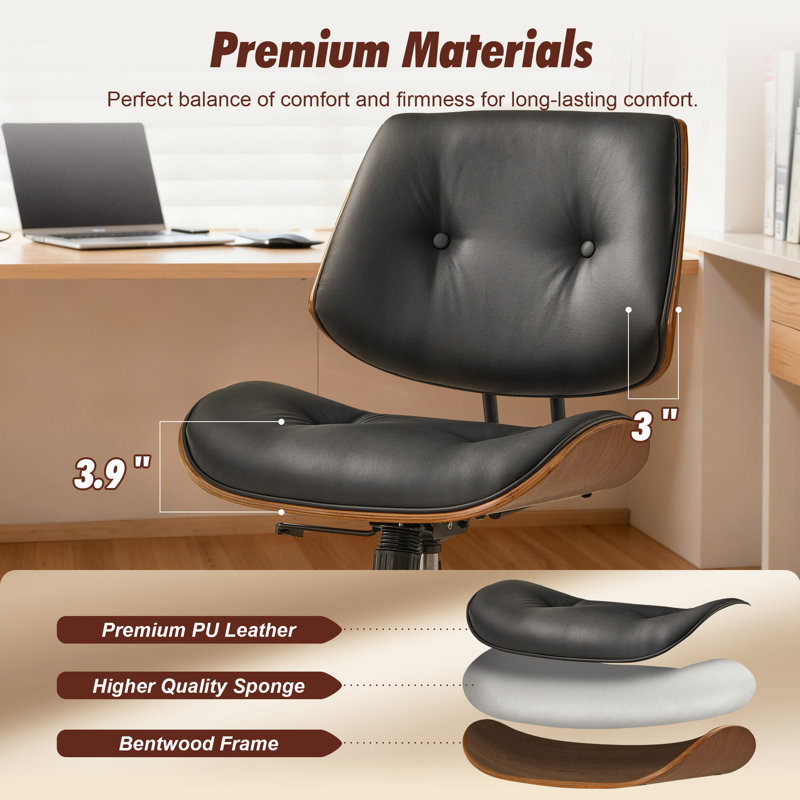 Ergonomic Pu Office Desk Chair, Adjustable Swivel Computer Chair With Padded Seat & Back, Home Office Chair For Study, Dorm & Vanity Spaces