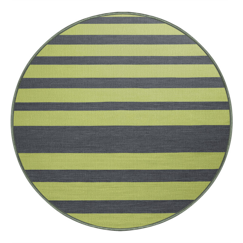 Tapis vert à rayures horizontales lavable à la machine, Rond 3 pi