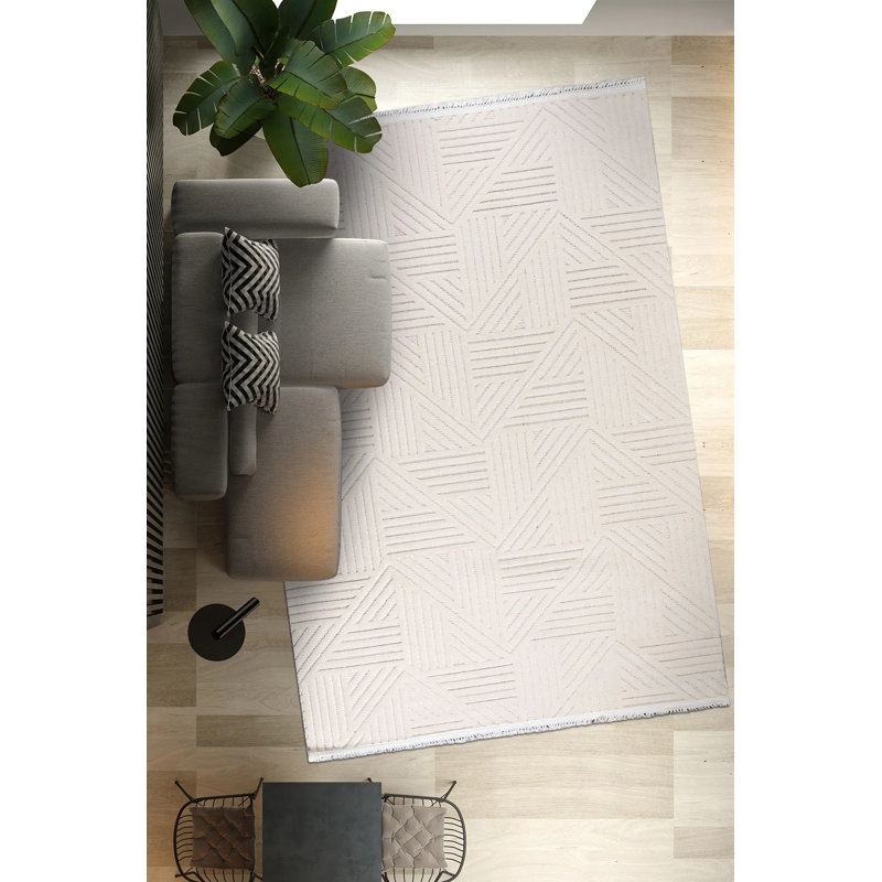 Tapis crème moderne en polyester Hawken facile à nettoyer, 2,6 pi x 5 pi