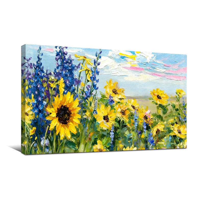 Plantes et fleurs, tournesols et lupins dans un champ, H 16 po x l 32 po