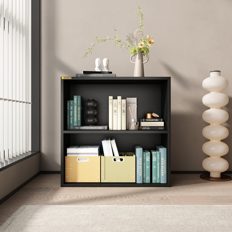 2-Tier Bookshelf Storage Shelves, 23.7 Inch Open Shelf Bookcase, Floor Standing Unit Wooden Bookcase Storage Organizer,Retro