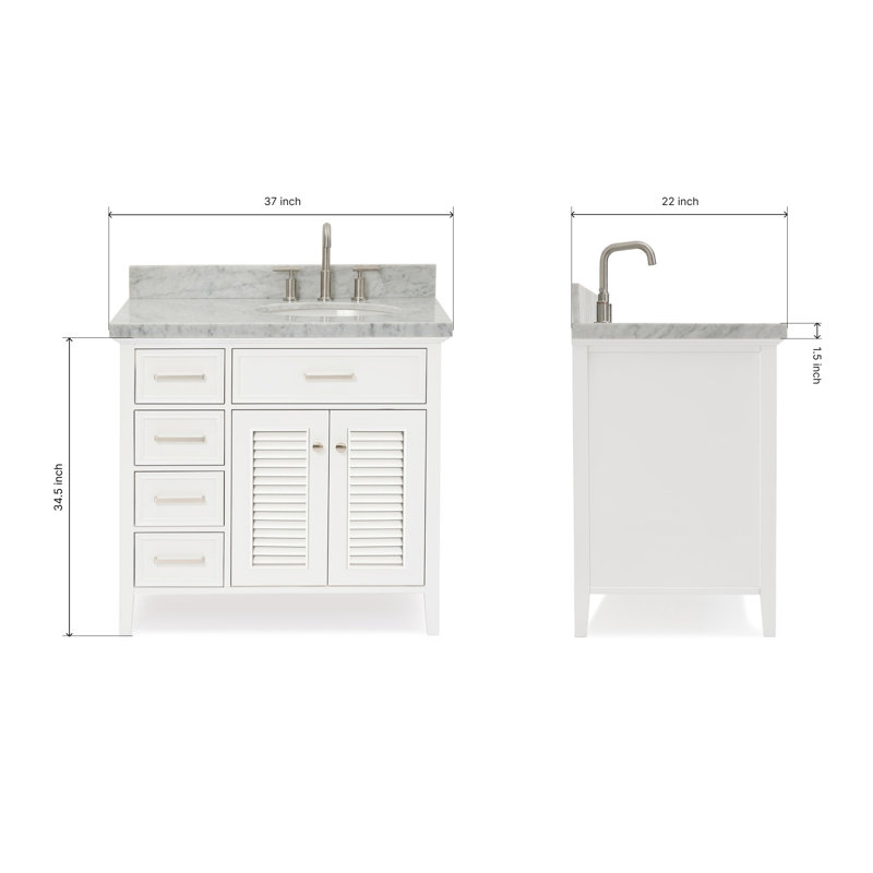 Kensington 37'' W Single Vanity, White, Italian Carrara Marble