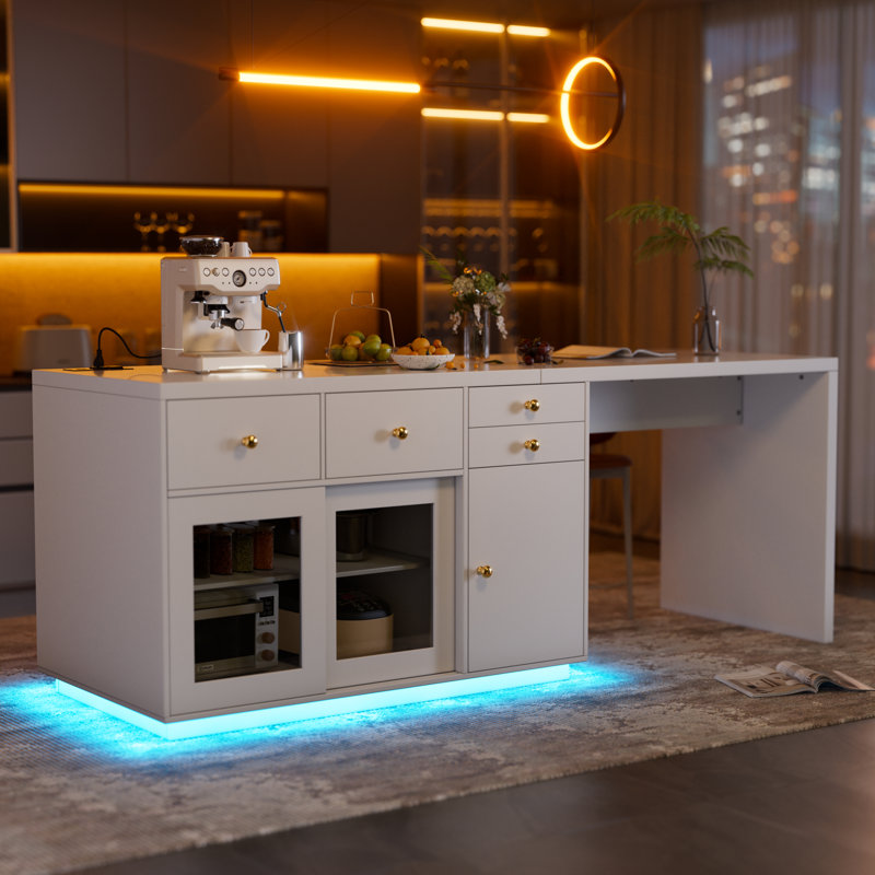 Îlot de cuisine avec rangement, comptoir de bar pour le petit déjeuner - table basse fixe