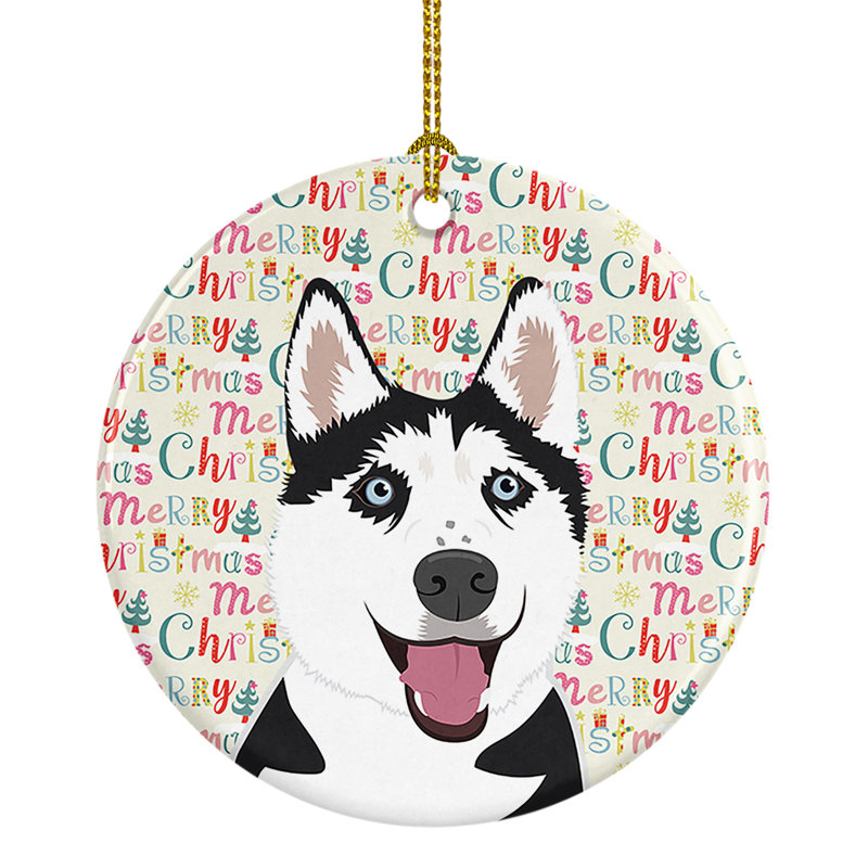 Ornement suspendu de Noël Husky sibérien en noir et blanc
