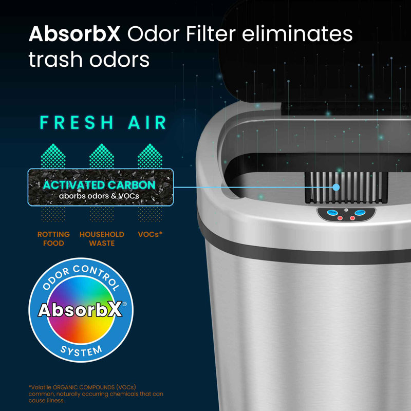 Itouchless Glide 13 Gallon Sensor Trash Can With Wheels And Odour Control System, Stainless Steel, Oval Shape Automatic Kitchen And Office Garbage Bin (powered By Battery Or Optional Ac Adapter)