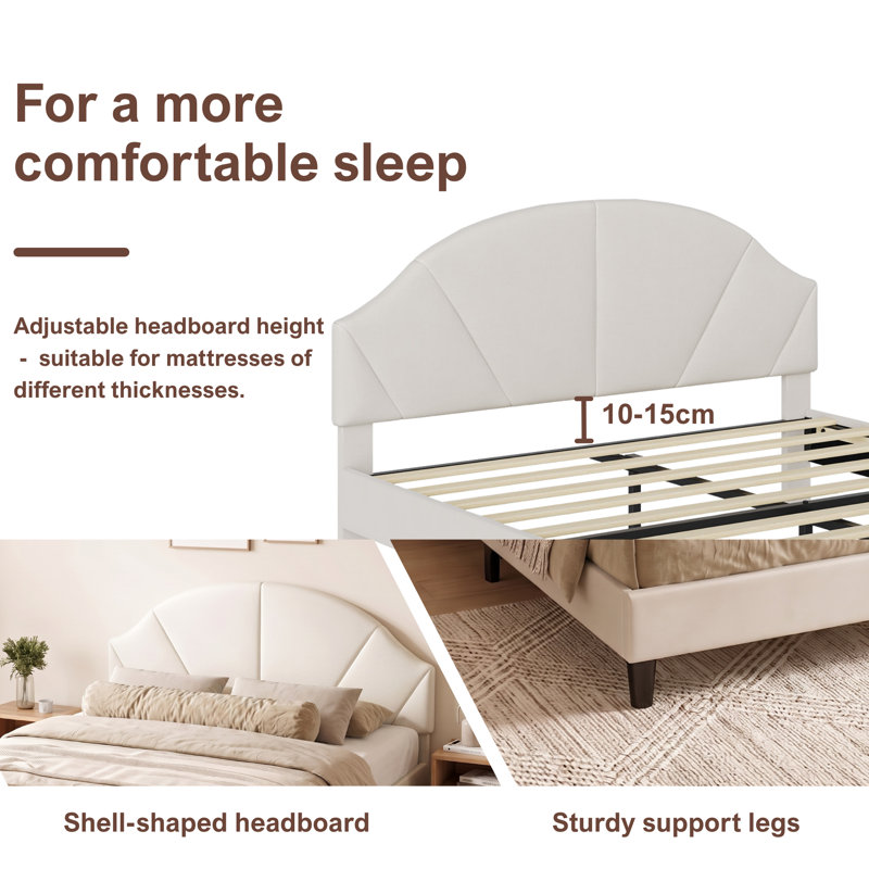 Bed, 135 x 190cm, Beige