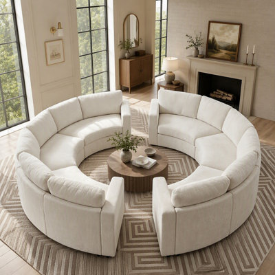 Curved Modular Sectional Sofa, 2 Sets of 3-Seat Semi-Circular Chenille Couches, Deep Seating Modern Round Sofa with Soft Upholstery, Contemporary Conv