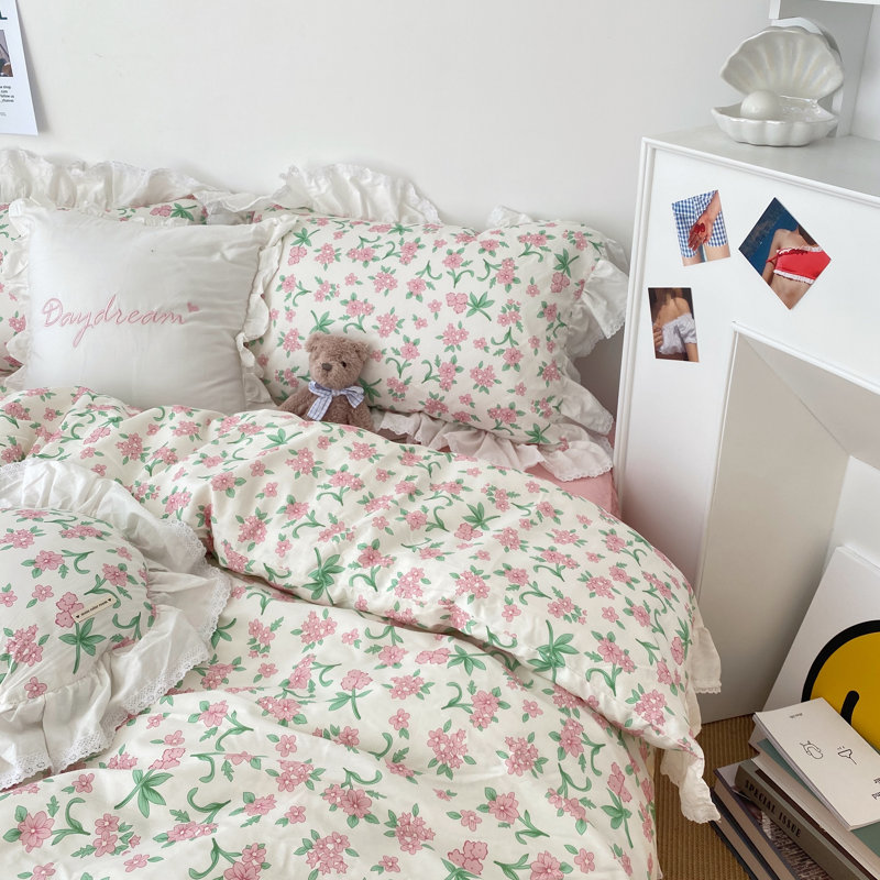 Microfiber Floral Print Comforter Set, Full Comforter + 2 Pillowcases