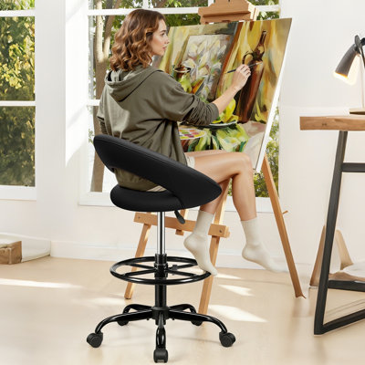 Adjustable Height Drafting Chair with Curved Backrest