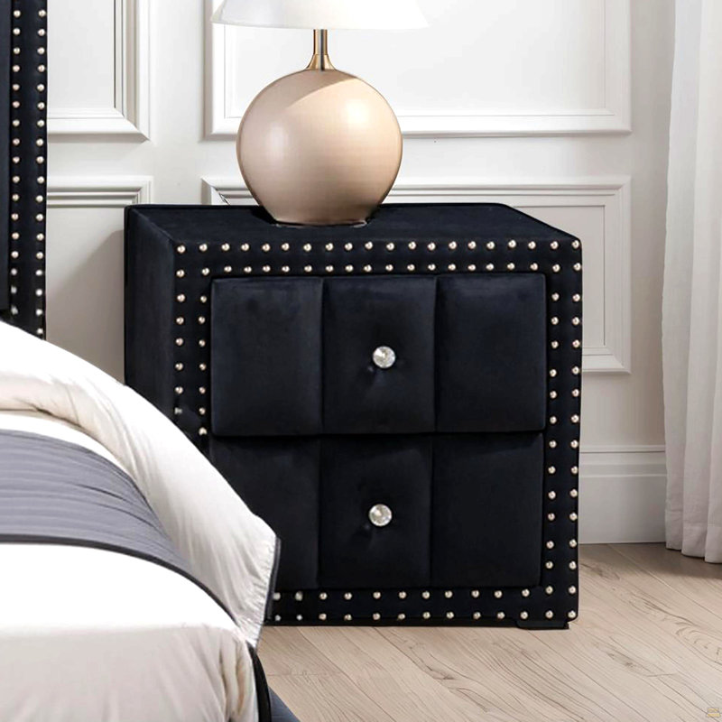 Table de chevet en tissu de style contemporain noir, Noir