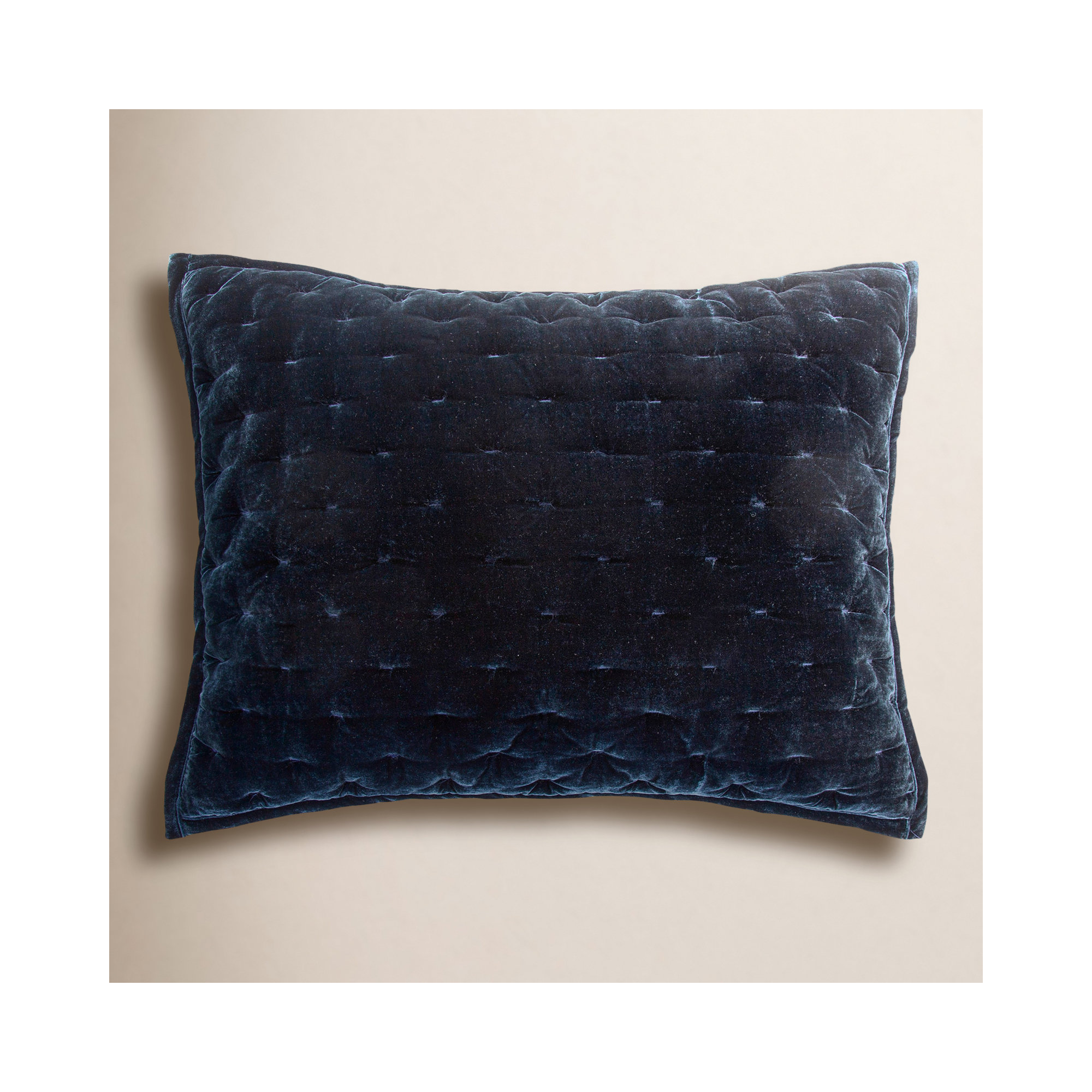 Stella Solid Quilted Faux Silk Velvet Romantic Western Decorative Pillow Sham, King, Midnight Blue
