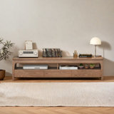 Ash Wood TV Stand with Open Shelf and 3 Drawers