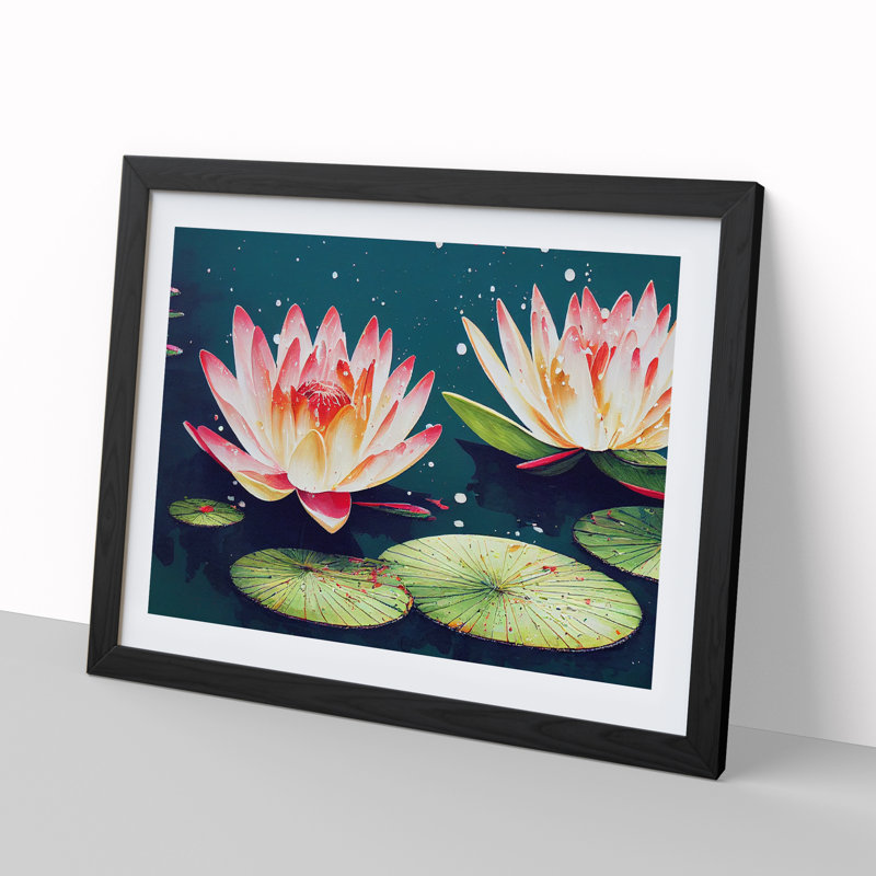 Water Lily Pond Painted Vol.2 - Framed Print, 46cm H x 64cm W x 2cm D, Black Framed
