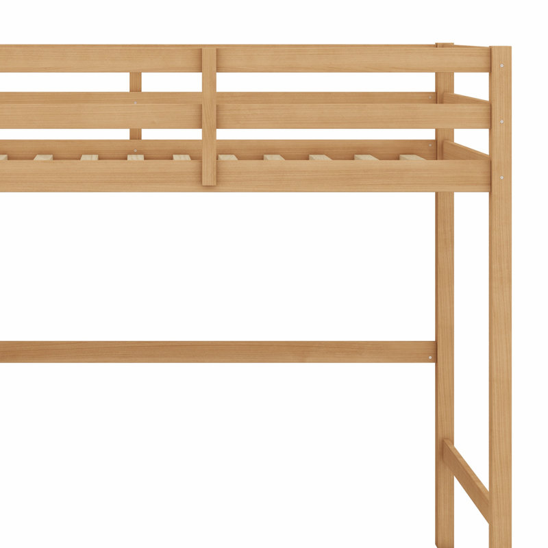 High Loft Bed, Wood Loft Bed With Safety Guardrail, Built-In Desk, Ladder, White Oak