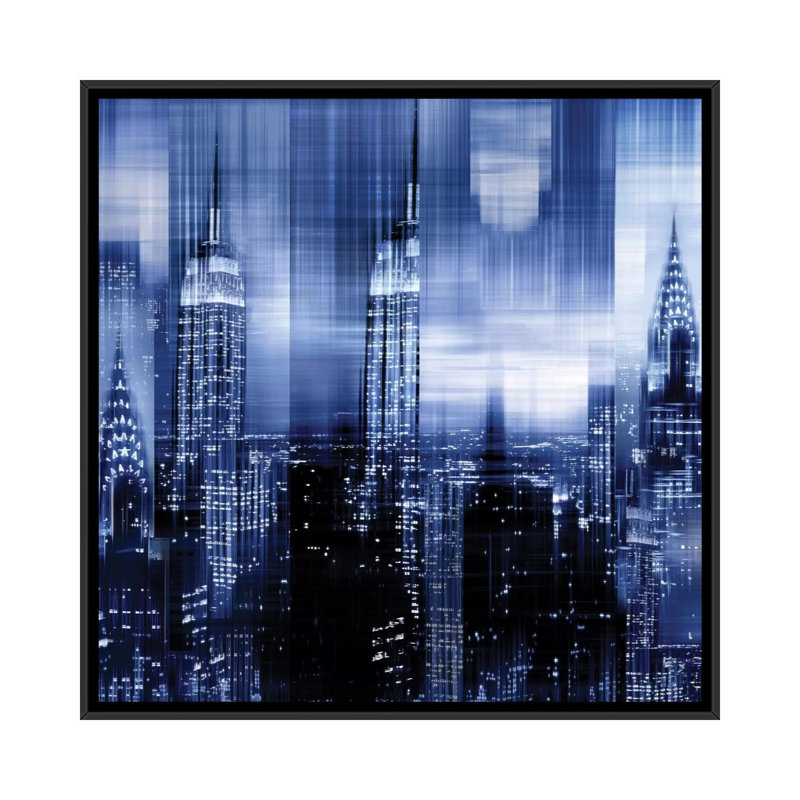 «NYC - Reflections in Blue II», impression sur toile, H 18 po x l 18 po x P 1,5 po, Toile avec cadre noir, Pas de tapis