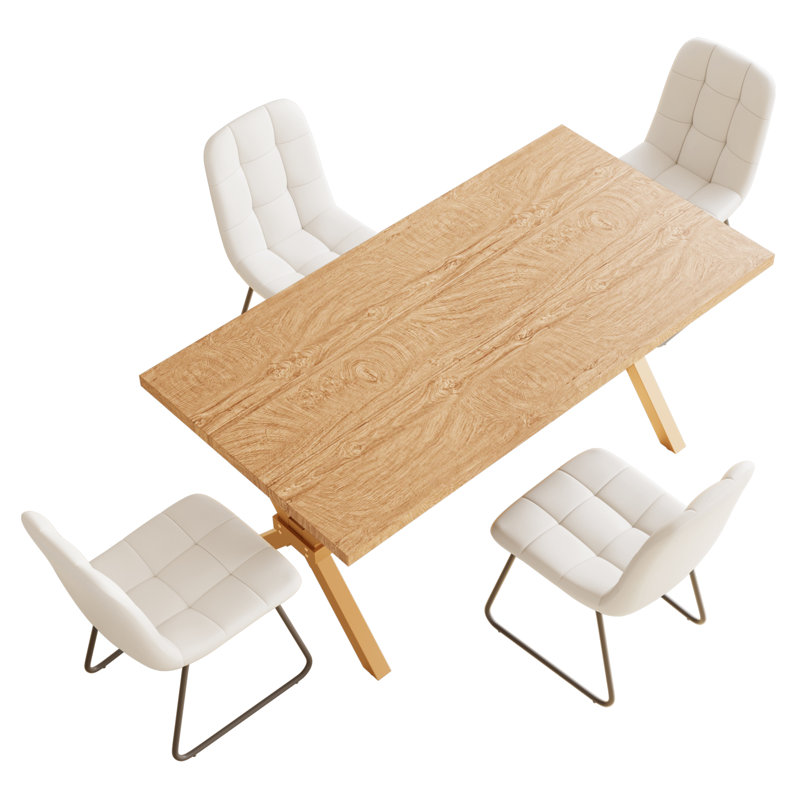 Kitchen Dining Set, 63'' Dining Table with 32.8'' Upholstered Dining Chairs(Table 4Chairs), 5 Pieces: Table, 4 Chairs, White