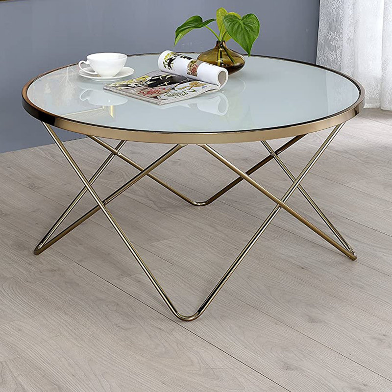Glass Top Coffee Table, White, 18" H x 34" W x 34" D